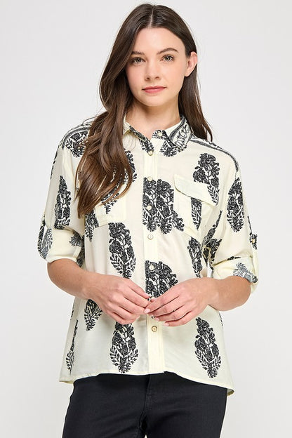 PRINTED BUTTON-FRONT SHIRT