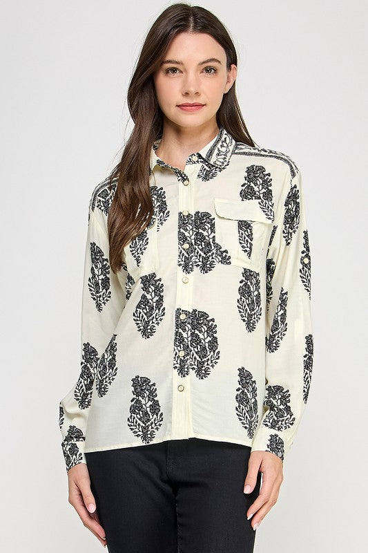 PRINTED BUTTON-FRONT SHIRT