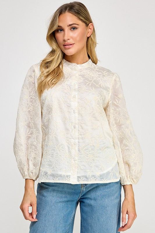 EMBROIDERED LONG SLEEVE BLOUSE