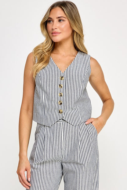 STRIPED LINEN VEST