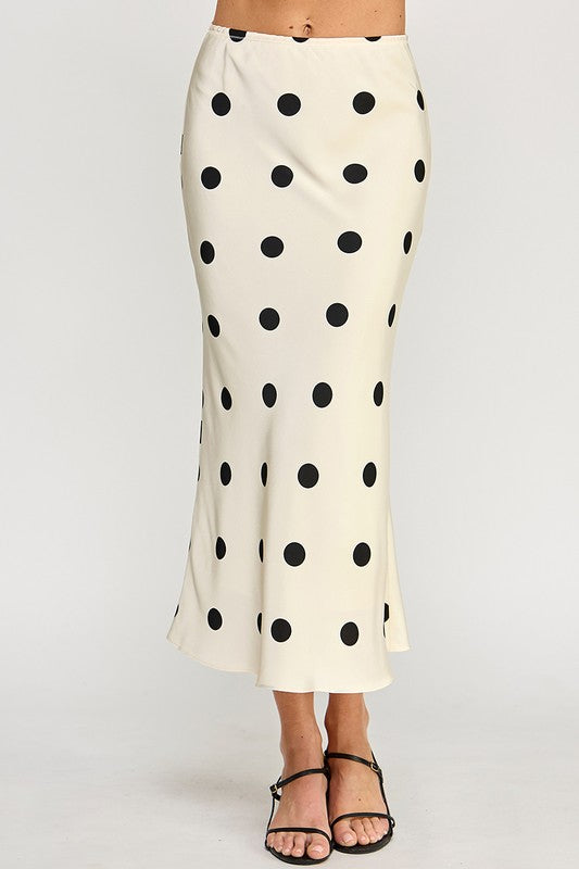 POLKA DOT SATIN MIDI SKIRT