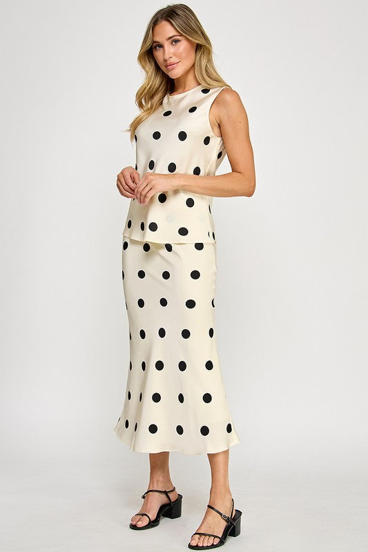 POLKA DOT SATIN MIDI SKIRT