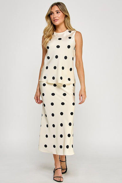 POLKA DOT SATIN MIDI SKIRT