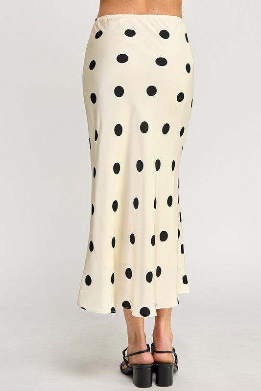 POLKA DOT SATIN MIDI SKIRT