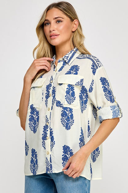 PRINTED BUTTON-FRONT SHIRT