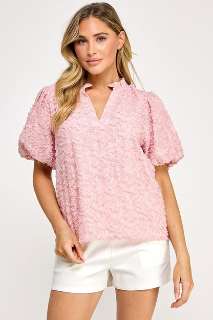 V-NECK PUFF SLEEVE LACE TOP