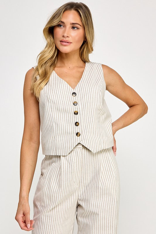 STRIPED LINEN VEST