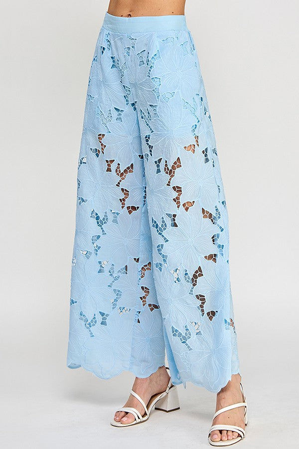 FLORAL LACE WIDE-LEG PANTS