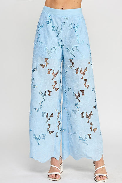 FLORAL LACE WIDE-LEG PANTS