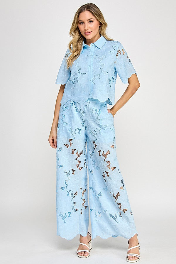 FLORAL LACE WIDE-LEG PANTS