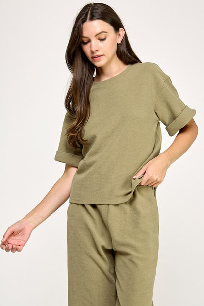 ROLLED CUFF OVERSIZED SWEATSHIRT-TEE