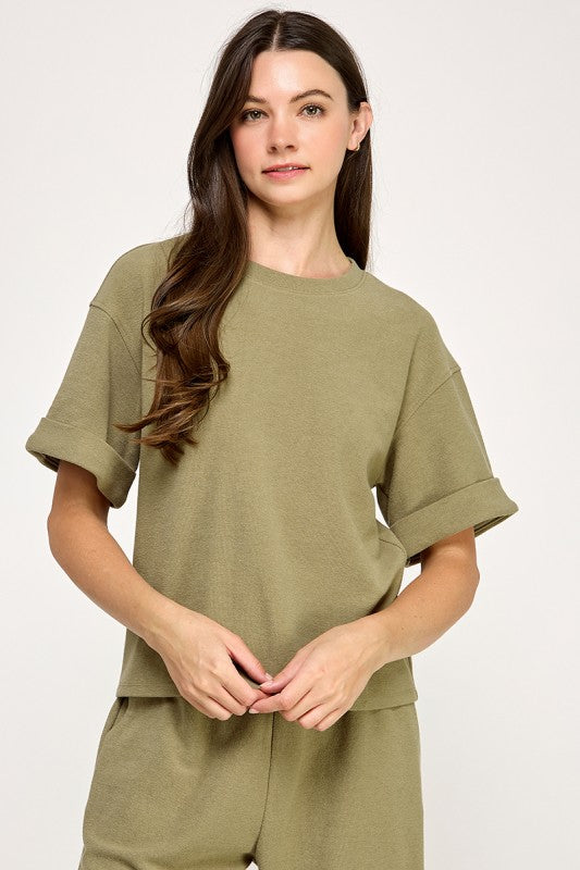 ROLLED CUFF OVERSIZED SWEATSHIRT-TEE