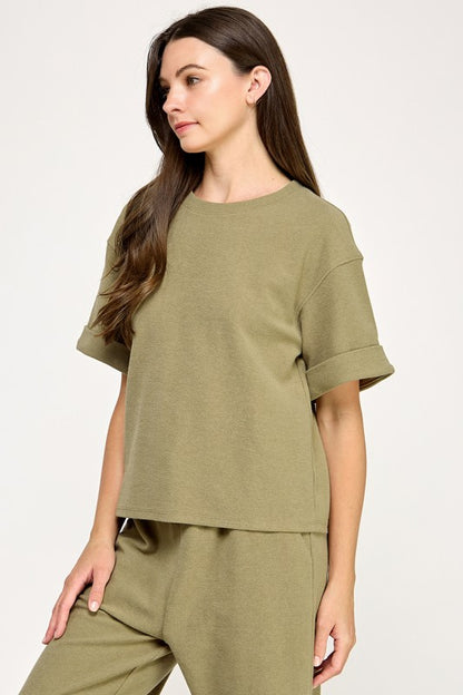 ROLLED CUFF OVERSIZED SWEATSHIRT-TEE