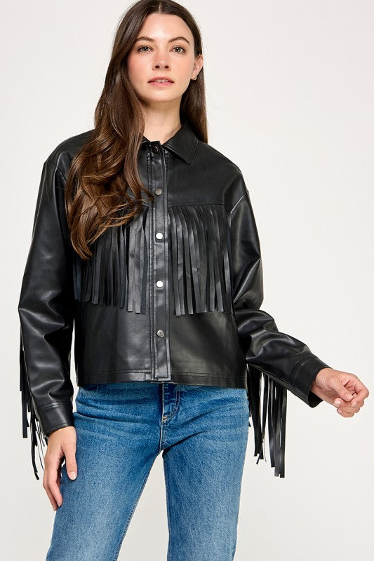 PLEATHER FRINGE JACKET