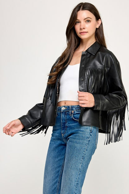 PLEATHER FRINGE JACKET