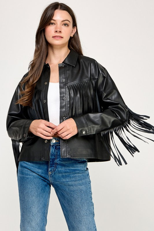 PLEATHER FRINGE JACKET