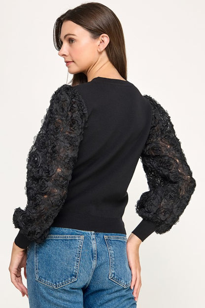 MOCK NECK RUFFLED LONG SLEEVE LACE TOP