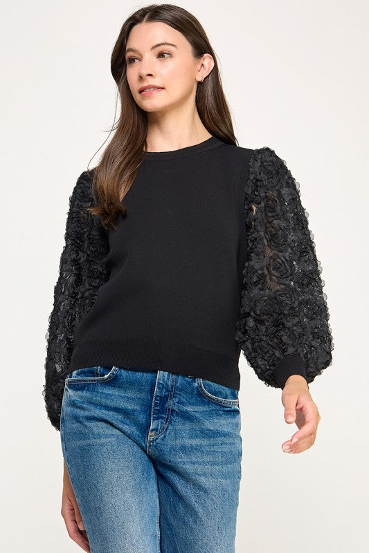 MOCK NECK RUFFLED LONG SLEEVE LACE TOP