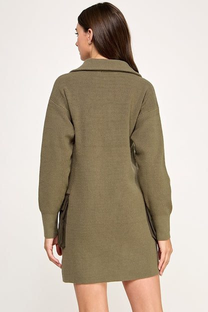 LONG SLEEVE ZIP COLLAR MINI  CARGO DRESS