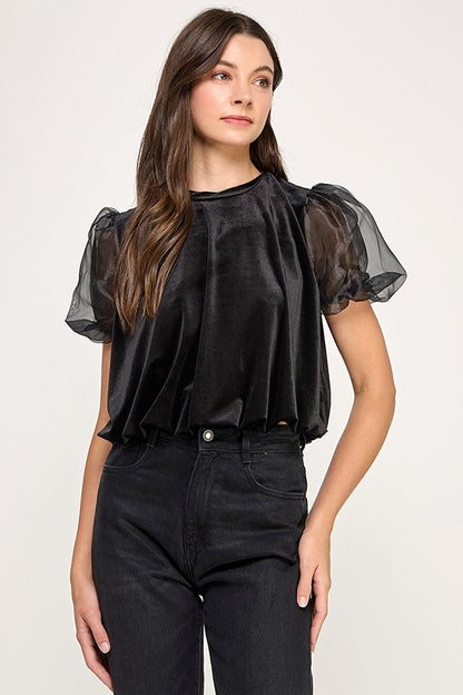 PUFF-SLEEVE VELVET BLOUSE