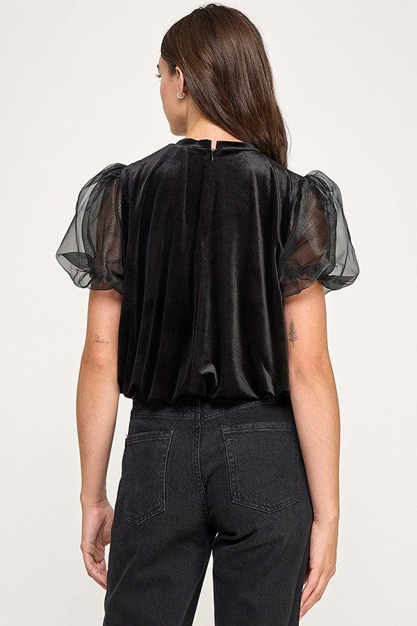 PUFF-SLEEVE VELVET BLOUSE