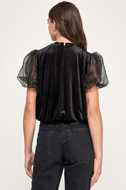 PUFF-SLEEVE VELVET BLOUSE