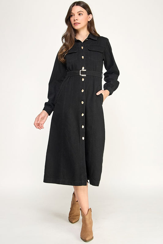 DENIM MIDI DRESS WITH BELT