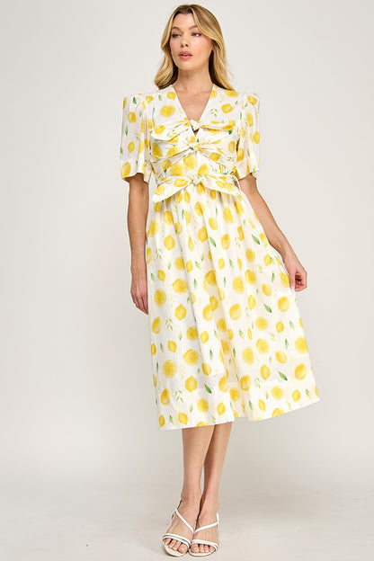 LEMON PRINTED MIDI DRESS