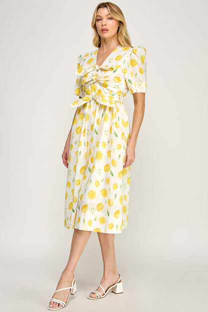 LEMON PRINTED MIDI DRESS