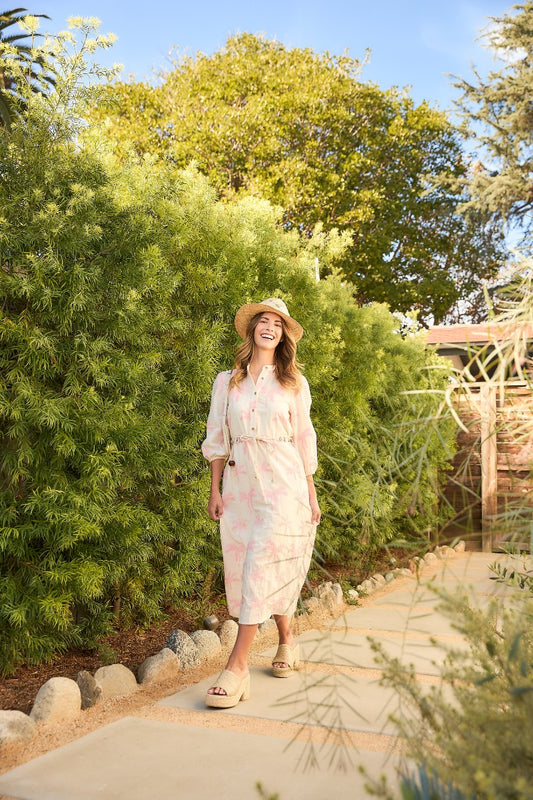 EMBROIDERED LINEN  MIDI DRESS