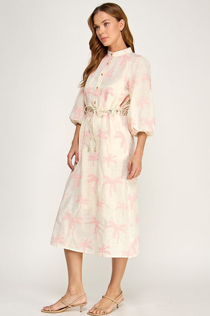 EMBROIDERED LINEN  MIDI DRESS