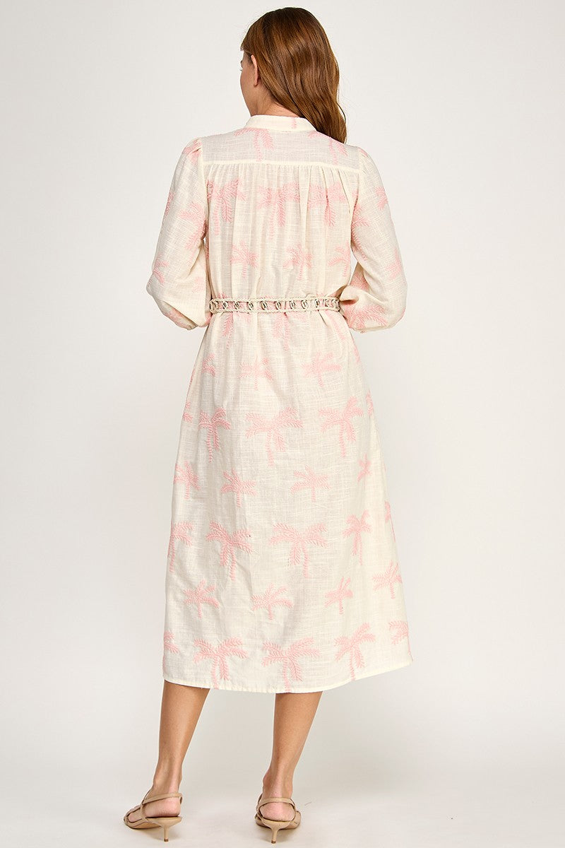 EMBROIDERED LINEN  MIDI DRESS