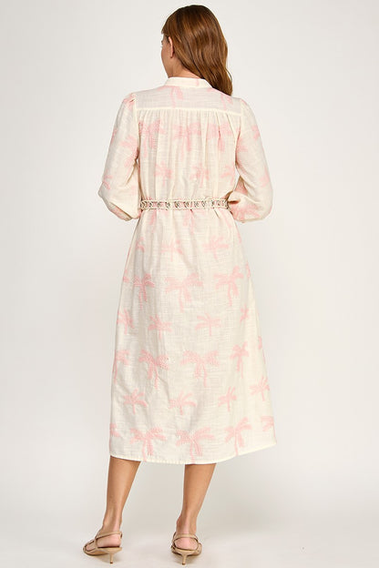 EMBROIDERED LINEN  MIDI DRESS