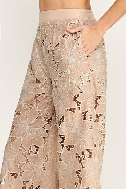 FLORAL LACE WIDE-LEG PANTS