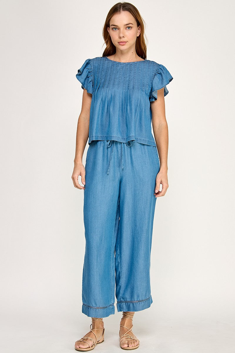 DRAWSTRING WIDE LEG PANTS