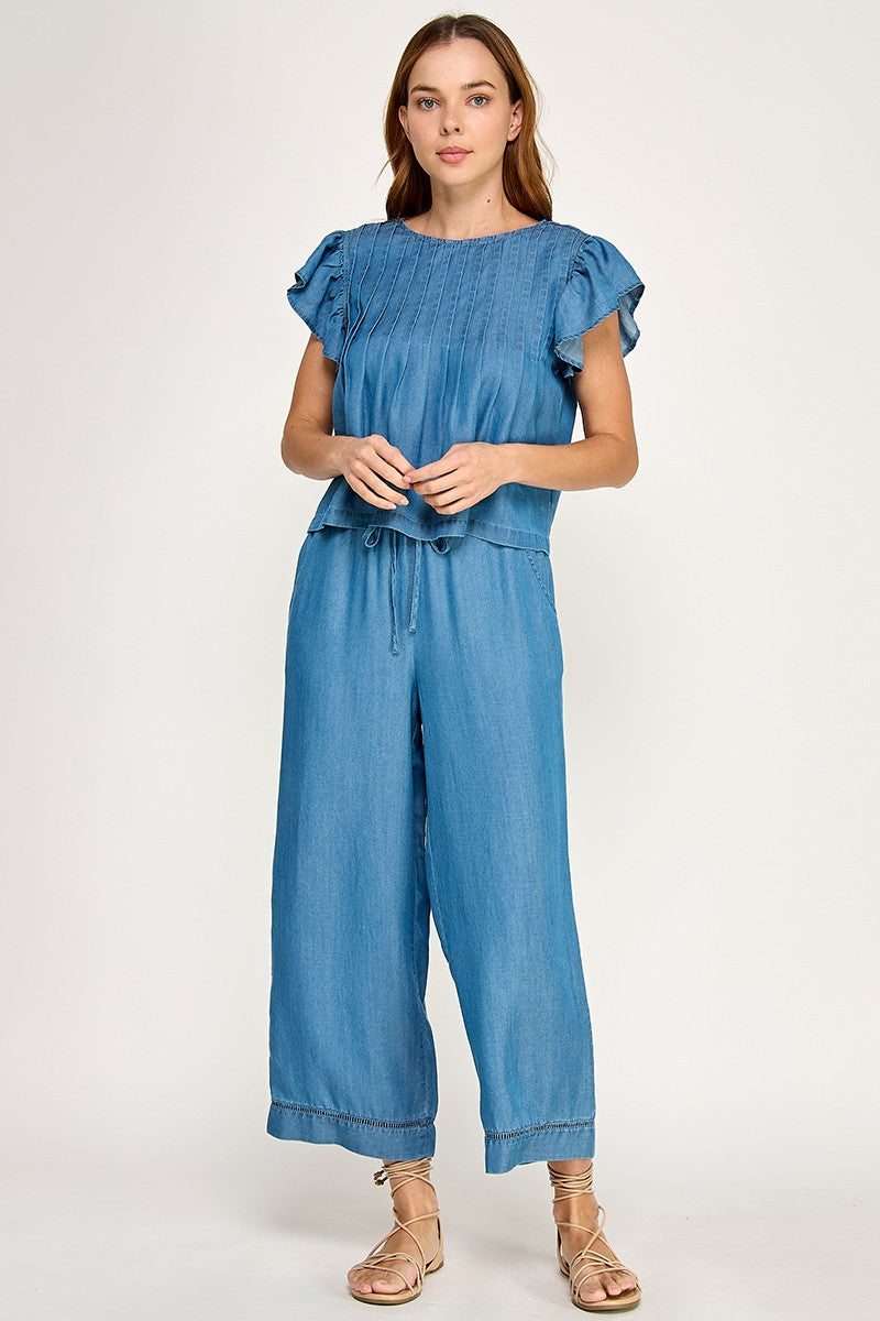 DRAWSTRING WIDE LEG PANTS