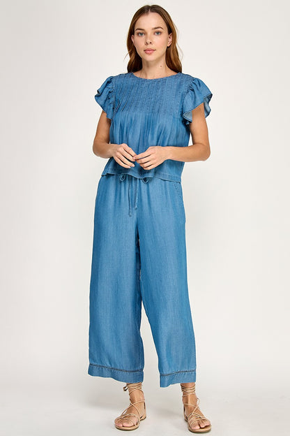 DRAWSTRING WIDE LEG PANTS