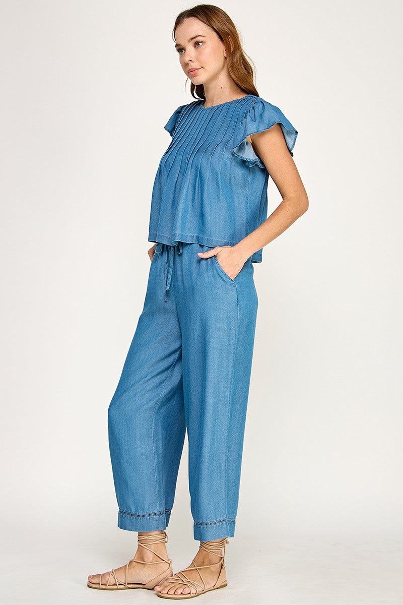 DRAWSTRING WIDE LEG PANTS