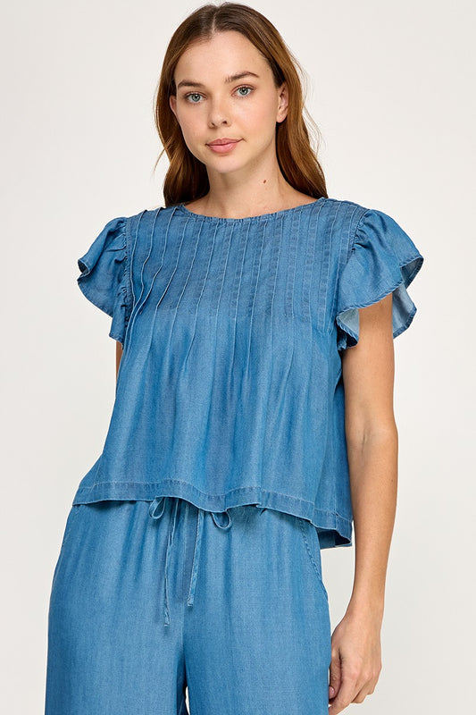 RUFFLE SLEEVE DETAIL TOP