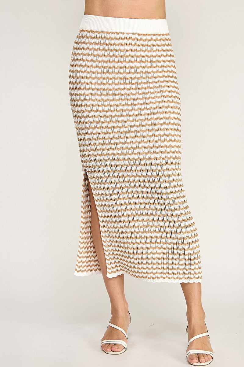 RIBBED TRIM AND STRIPE CROCHET SKIRT