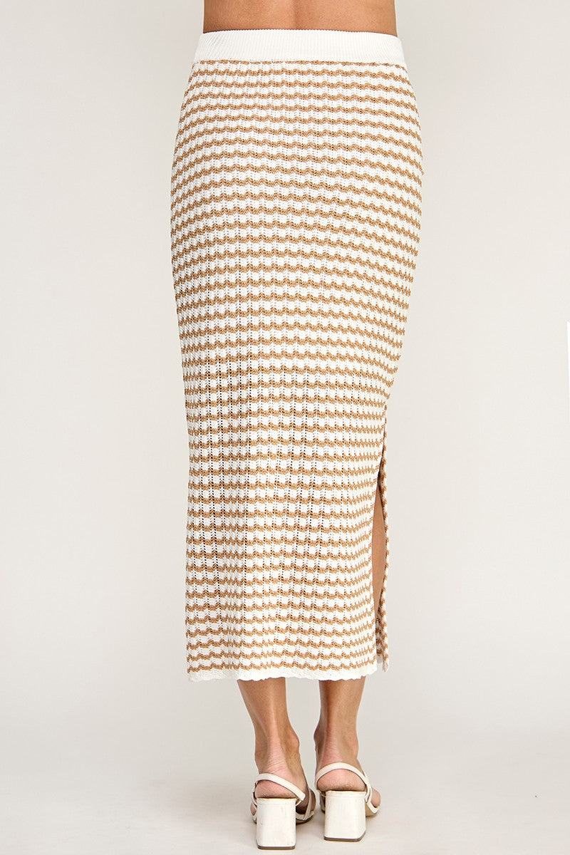 RIBBED TRIM AND STRIPE CROCHET SKIRT