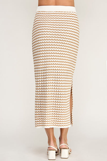 RIBBED TRIM AND STRIPE CROCHET SKIRT