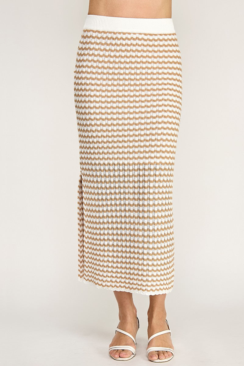 RIBBED TRIM AND STRIPE CROCHET SKIRT