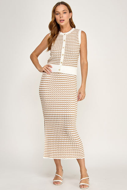RIBBED TRIM AND STRIPE CROCHET SKIRT