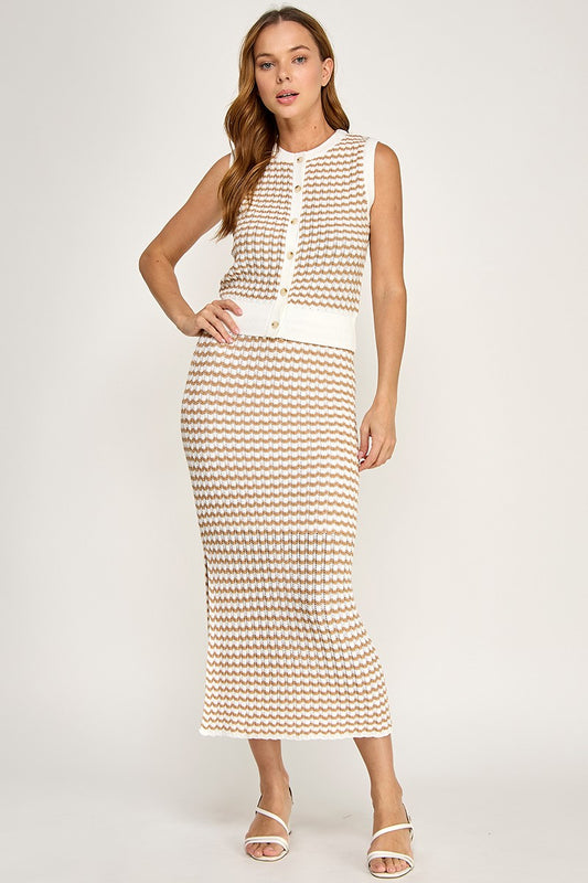 RIBBED TRIM AND STRIPE CROCHET SKIRT