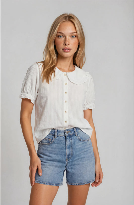 PETER PAN COLLAR SHORT SLEEVE BLOUSE