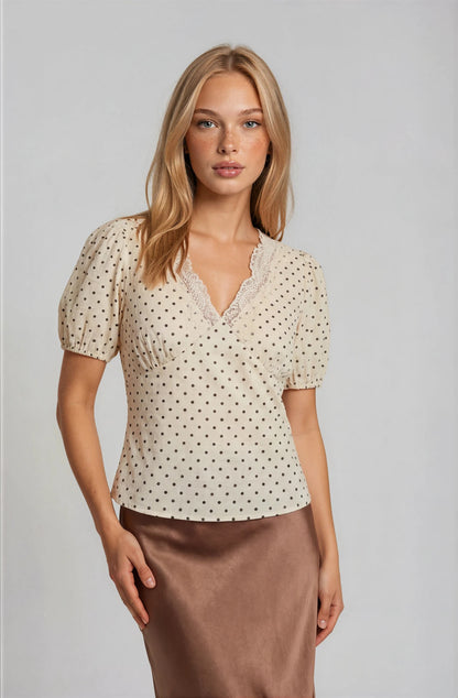 POLKA DOT TOP WITH LACE DETAIL