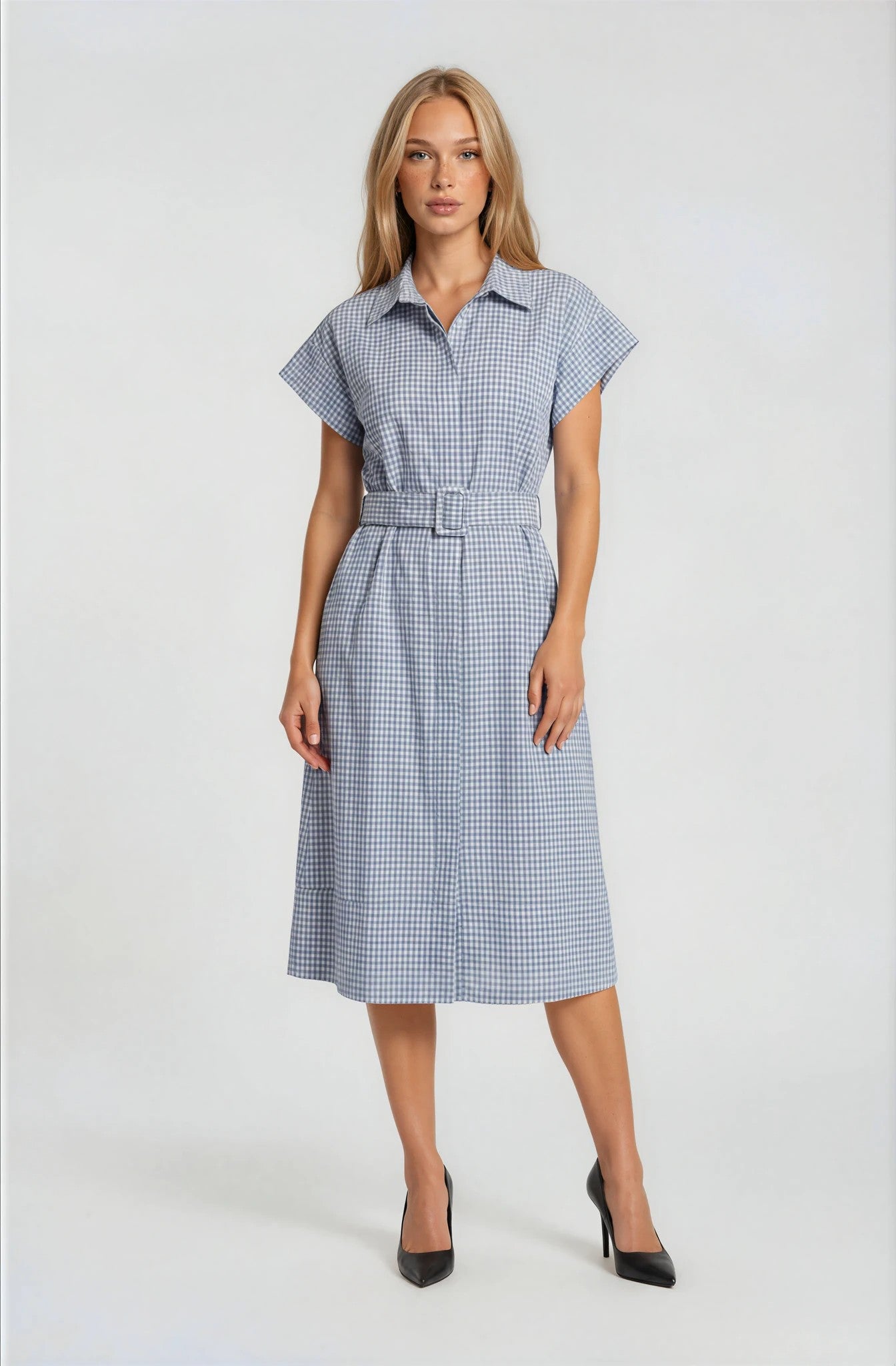 BELTED MIDI SHIRT DRESS
