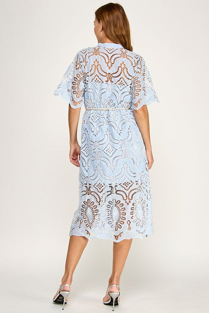EYELET WHITE EMBOIDERED  CUT OUT MIDI DRESS