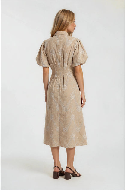 FLORAL EMBROIDERED MIDI DRESS